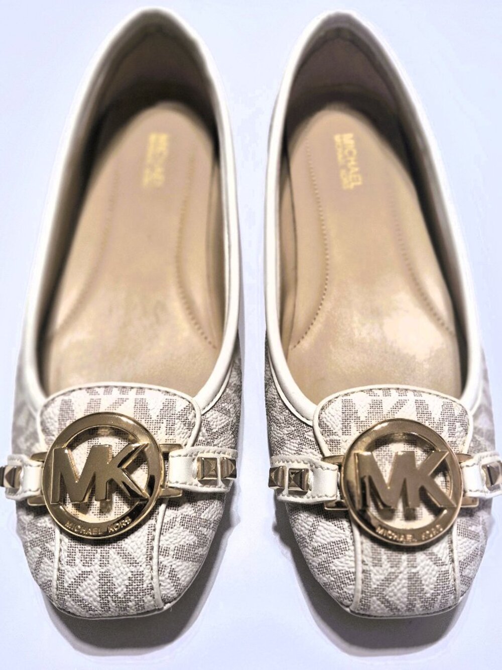 NEW Michael Kors Fulton Studded Moccasins Vanilla MK Signature Size 7 NWOB